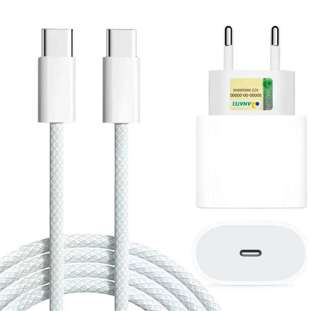 Kit Carregador Turbo PD com Cabo Tipo-C Reforçado para Celular Tablet