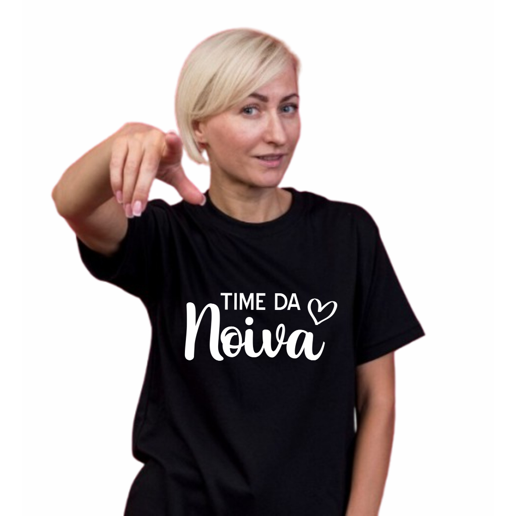 Camiseta Preta Time da Noiva Estampa em Branco
