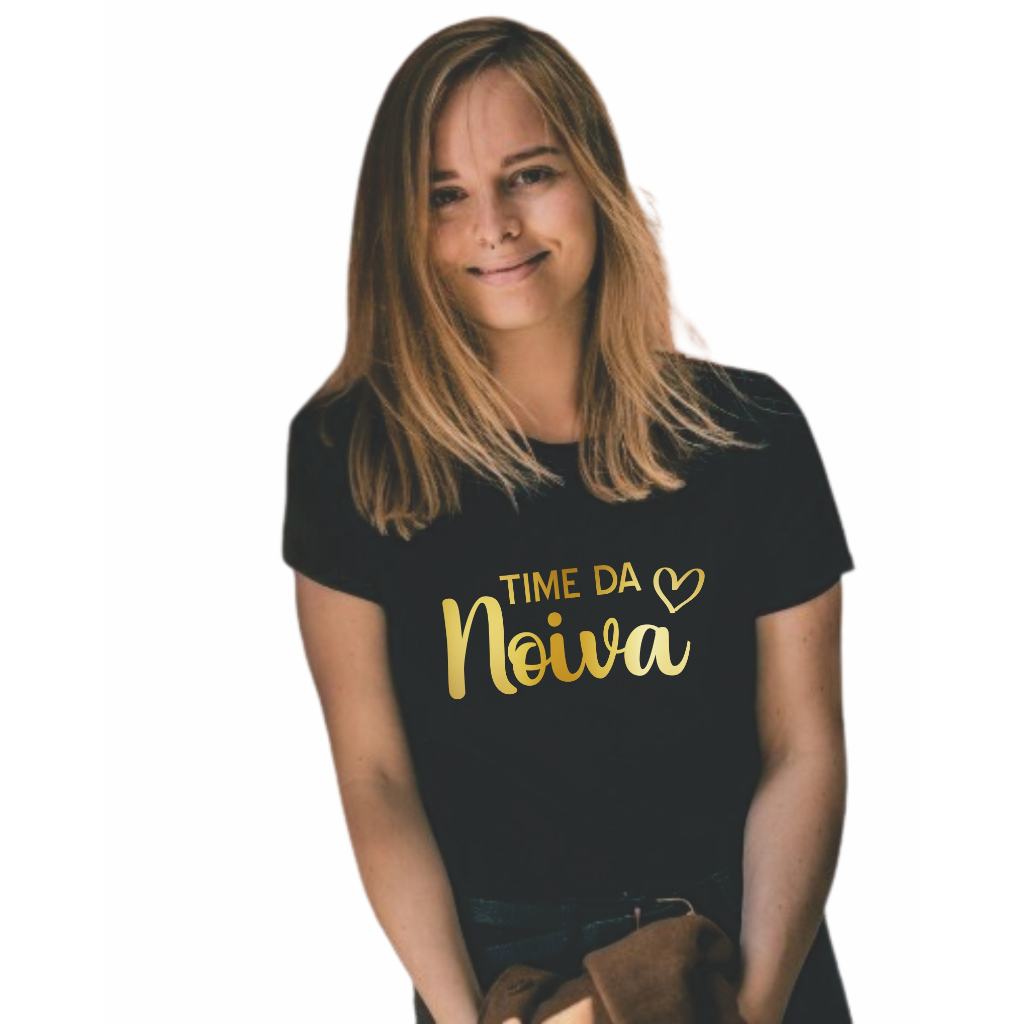 Camiseta Preta Time da Noiva Estampa em Dourado