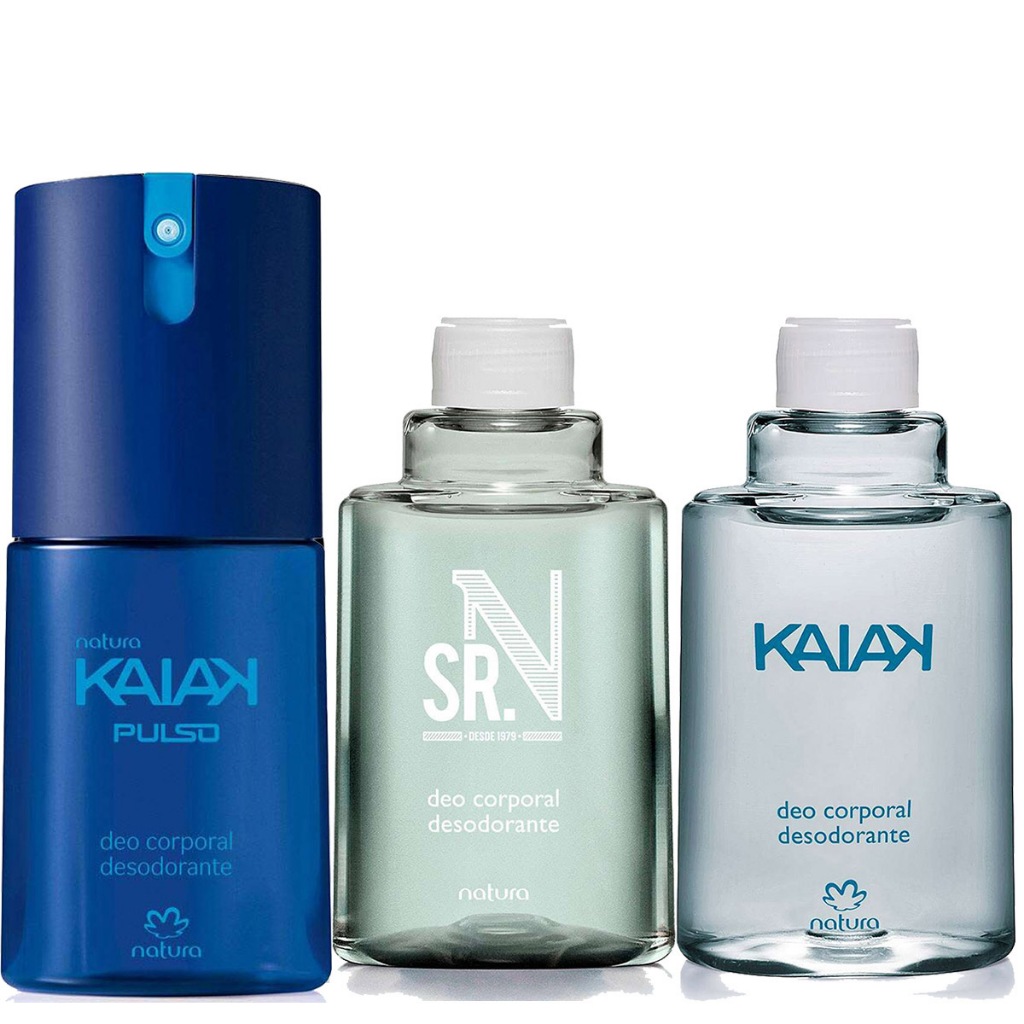 Kit Perfume Deo Corporal Masculino Kaiak Pulso + Refil Kaiak Tradicional e Sr. N 100ml Natura