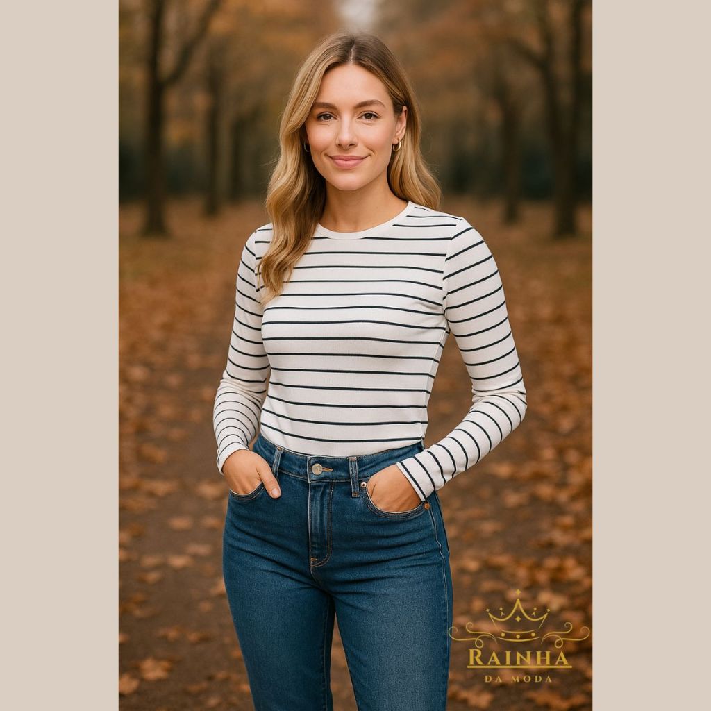 Blusa Feminina Listrada Canelada | Manga Longa – Tendência Outono/Inverno em Oferta na Shopee