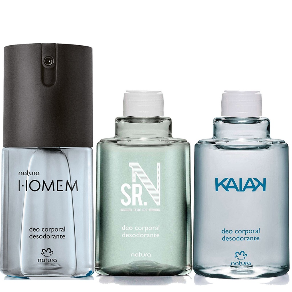 Kit Perfume Deo Corporal Masculino Homem + Refil Kaiak Tradicional e Sr. N 100ml Natura
