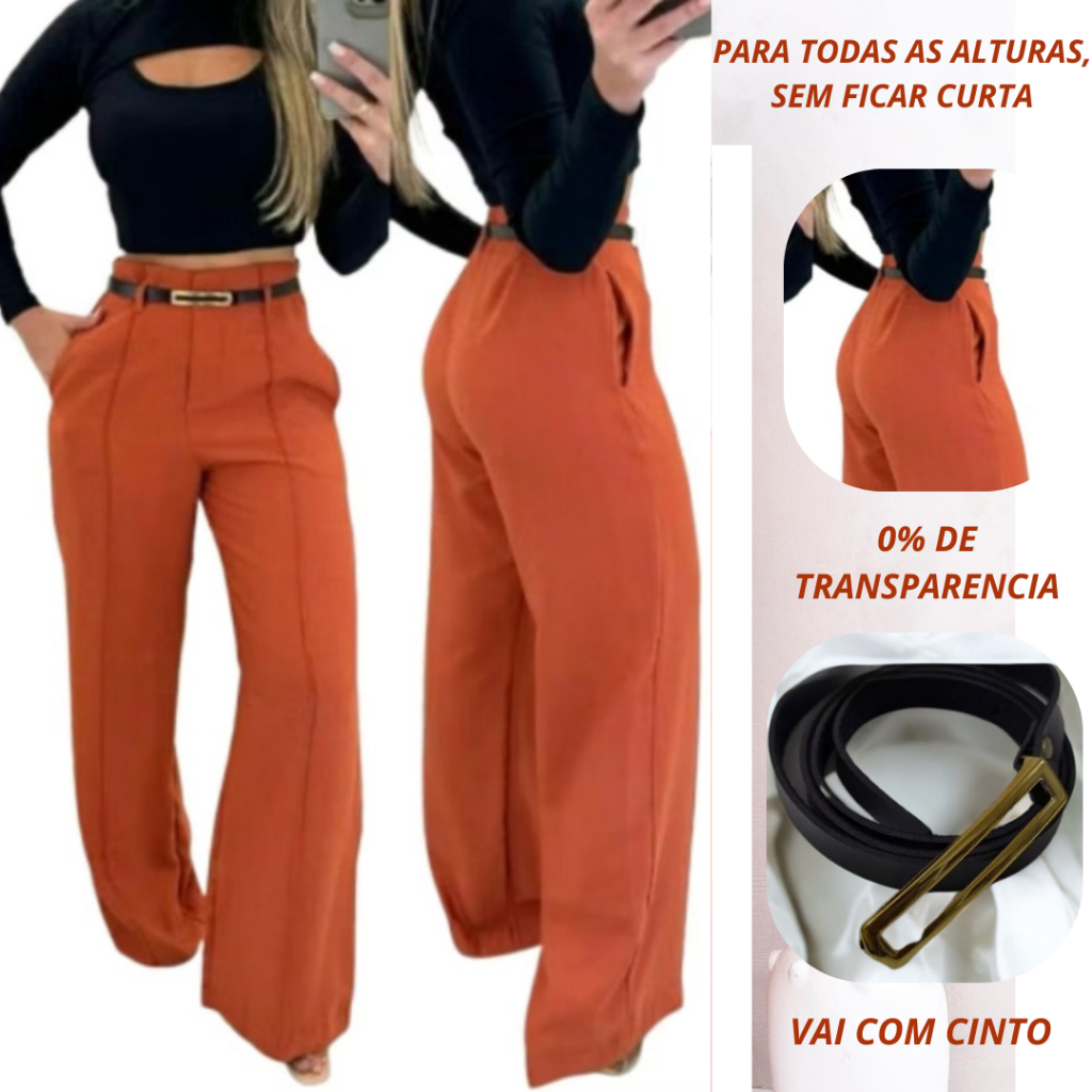 Calça Social Feminina Pantalona Alfaiataria Com Cinto Lançamento Moda Luxo Elegancia em Oferta na Shopee