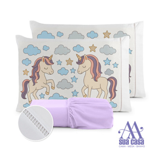 Kit Jogo de Lençol Fronha Unicórnio Micropercal 400 Fios Ponto Palito em Oferta na Shopee