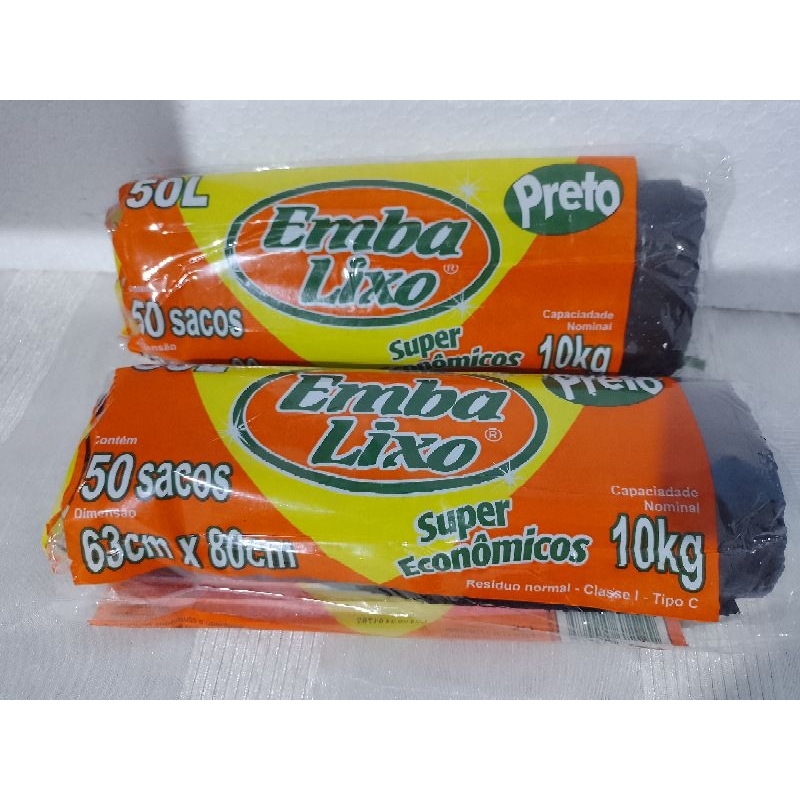 KIT COM 2 PACOTES DE SACOS PRA LIXO EMBALIXO COM 50 SACOS DE 50 LITROS