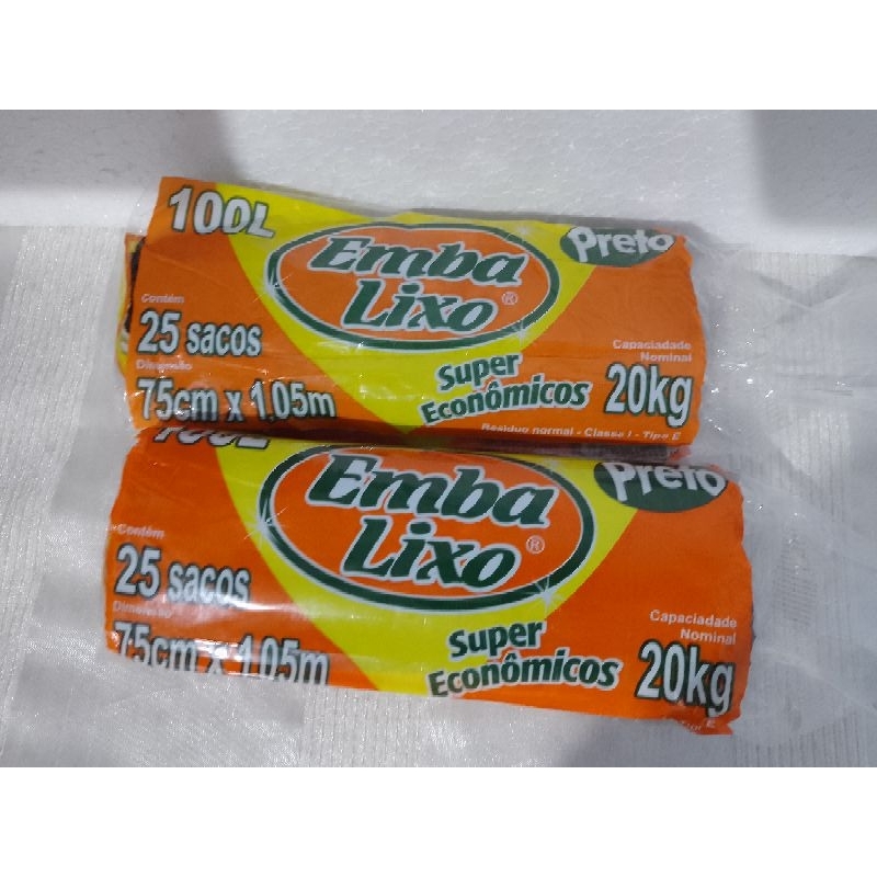 KIT COM 2 PACOTES DE SACOS PRA LIXO EMBALIXO COM 25 SACOS DE 100 LITROS