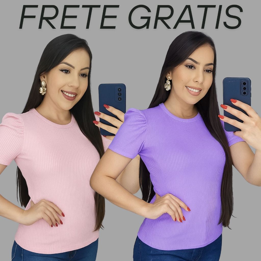 Kit 2 Blusa Manga Pricesa Canelada) Bufante Baby Look T-shirts Camiseta Cropped Regata Nula  Bata Têndecia Virginia