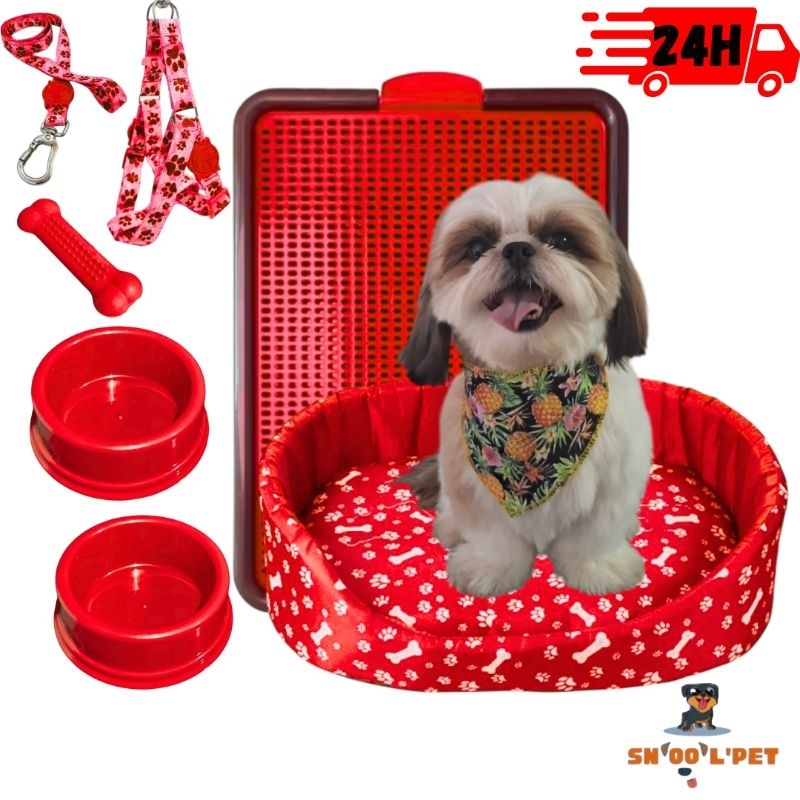 Kit Pet Cama Para Cachorro Sanitário Canino Comedouro Cachorro Pequeno