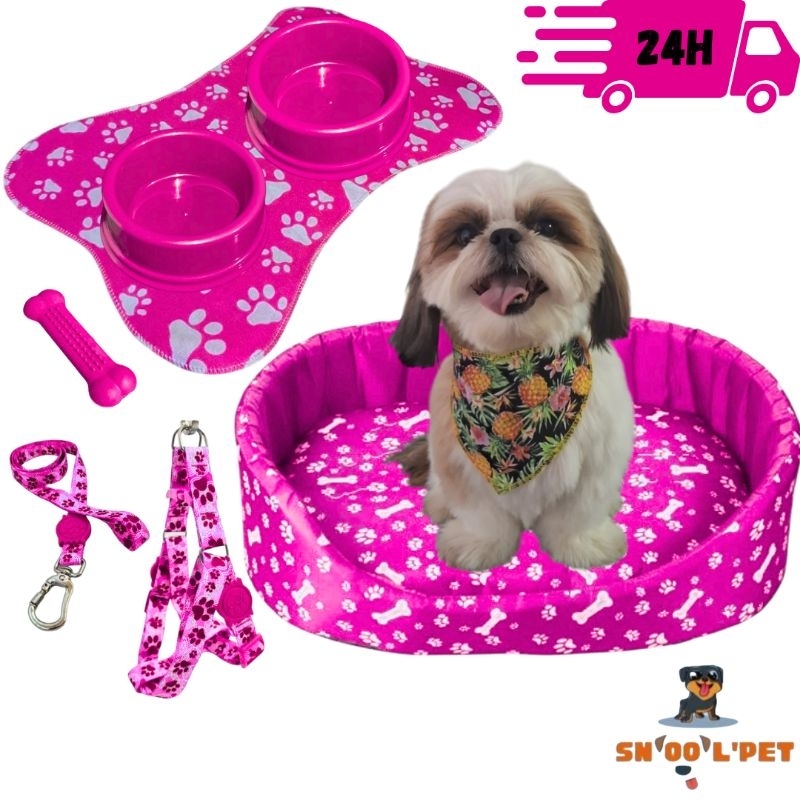 Kit Para Cachorro Super Luxuoso Pequeno Cama Pet Comedouro Para Cachorro em Oferta na Shopee