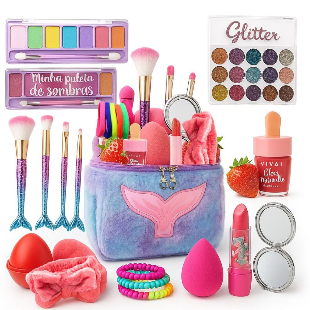 Kit Maquiagem Maleta Teen Peluciada Completa Qualidade Premium 19 ITENS TOTAIS KIT LULU