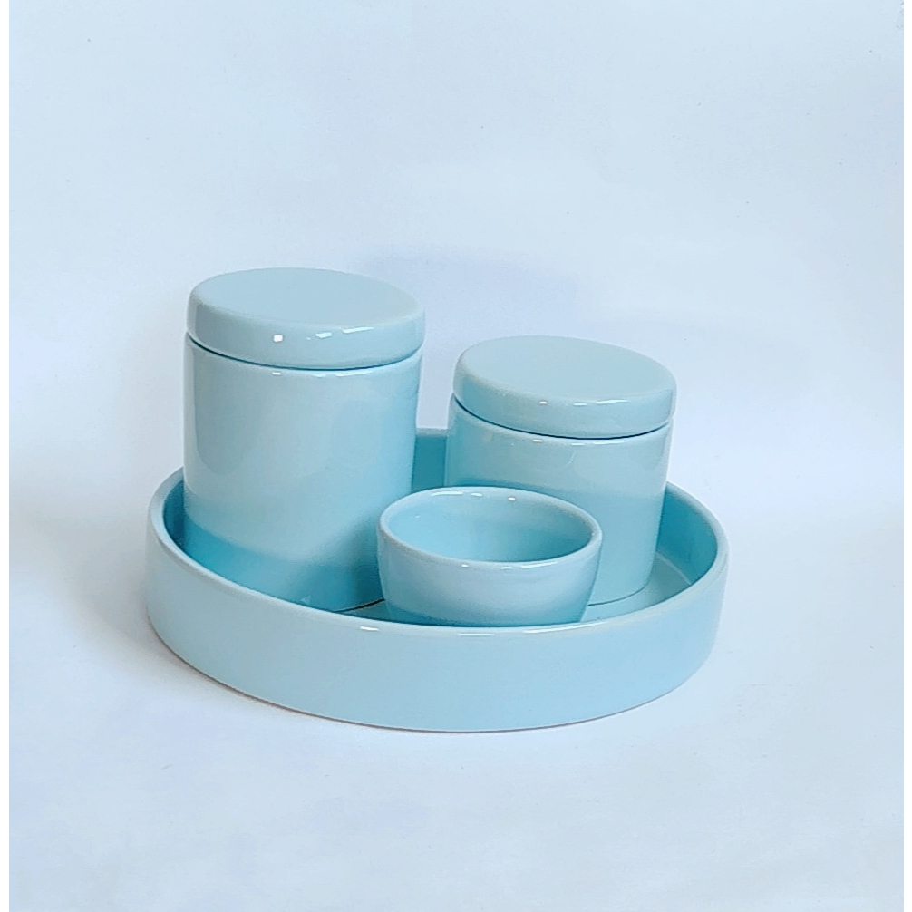 Kit Higiene Bebe Porcelana Azul Bebe Band Porcelana Redonda 04 Pçs