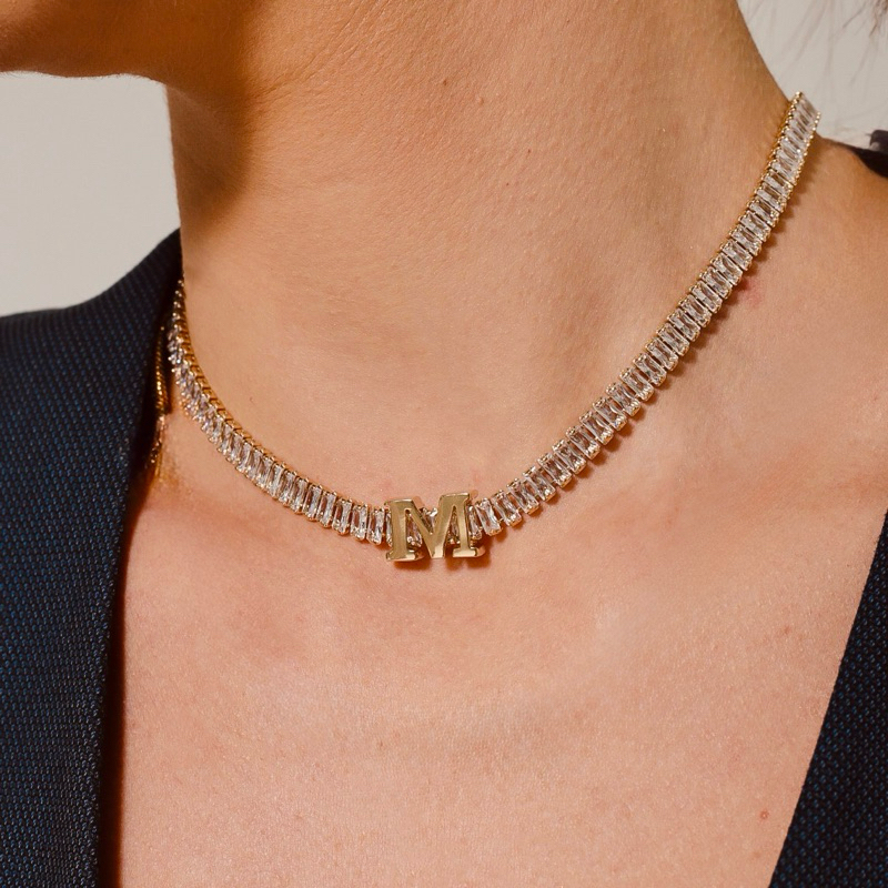 Colar Riviera Cristal Com Zircônia e Letra Inicial Ouro 18k Ou Prata 925 em Oferta na Shopee