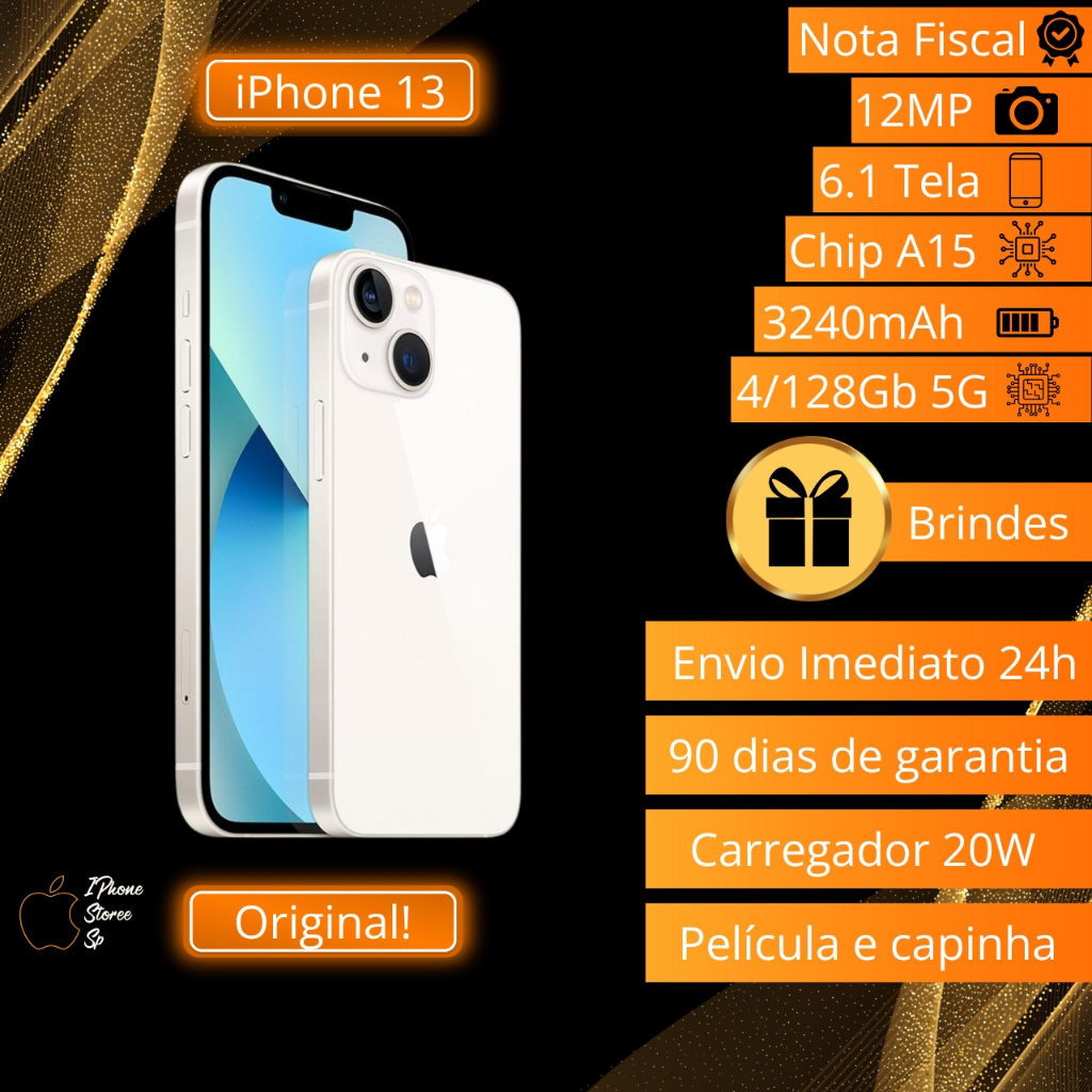 Iphone 13 128GB Vitrine Original nunca usado Com garantias e Nota fiscal Envio I