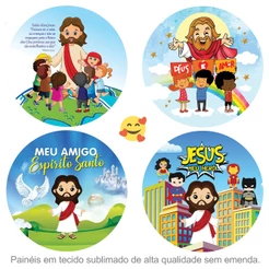 Painel Redondo de Festa Jesus Tecido Sublimado Com Elástico Cores Vivas 50cm a 150cm