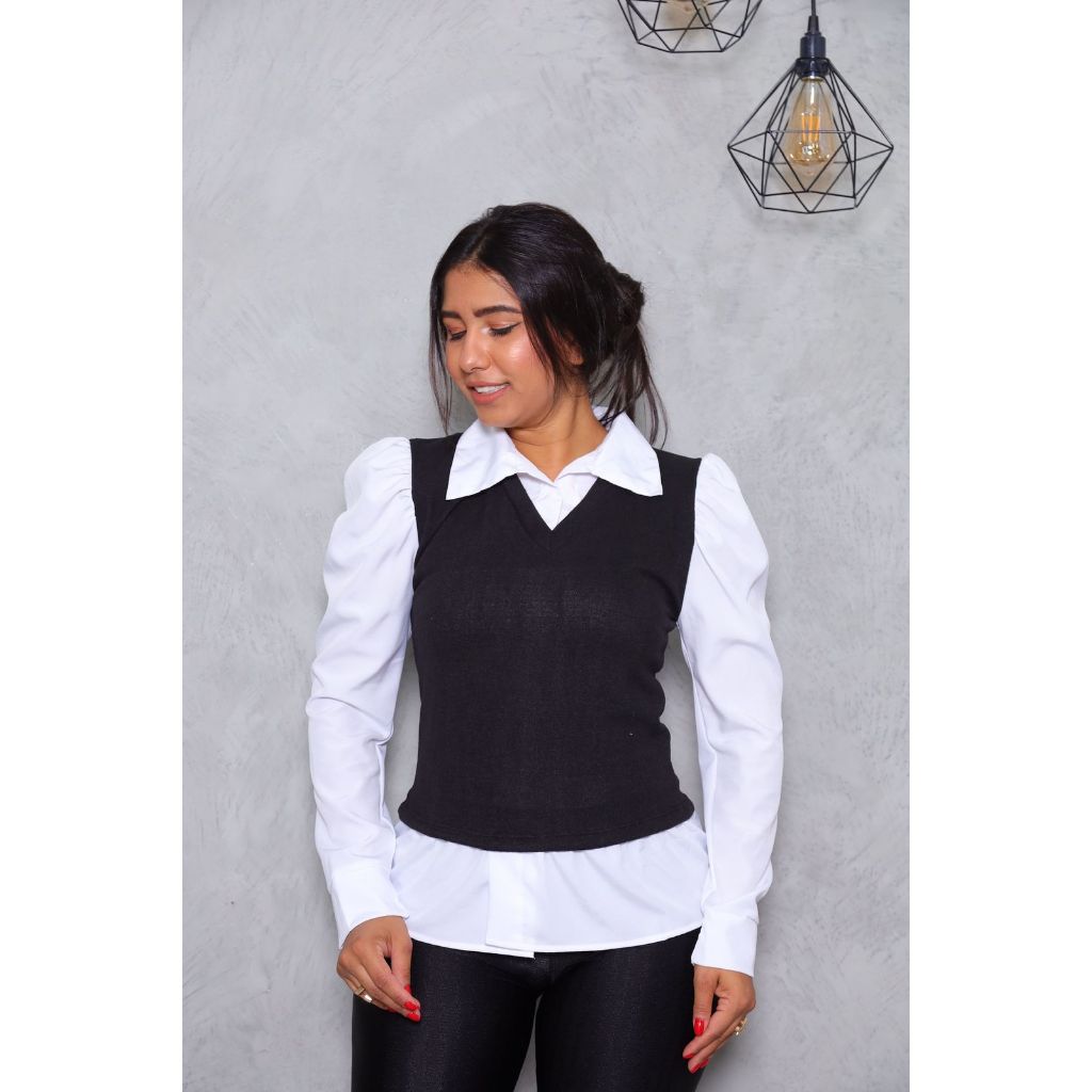 Blusa Social com Sobreposição Falsa