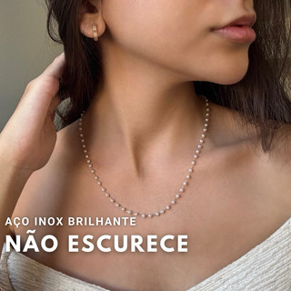 Colar pérola aço inoxidável feminino elo dourado