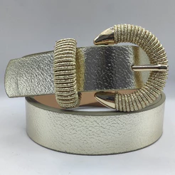 Cinto feminino importado de 3 cm de ouro e prata 2025金银月亮扣