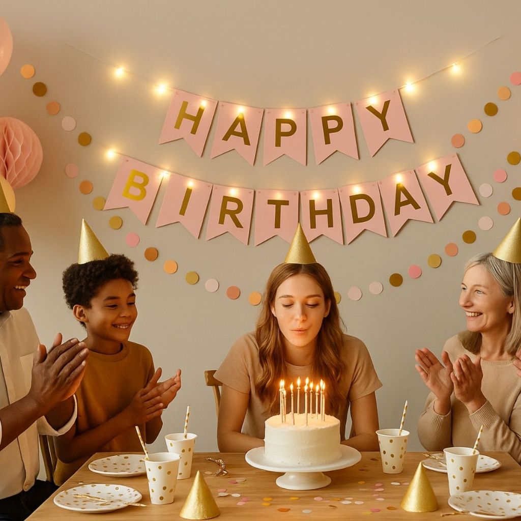 Bandeira Varal Happy Birthday Faixa C/ Luz de Led Feliz Aniversário