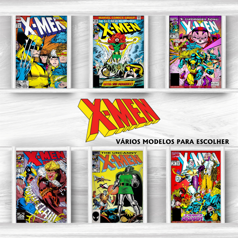 Kit Placas Decorativas Quadros X-Men Wolverine DeadPool Retro Comics Quadrinhos