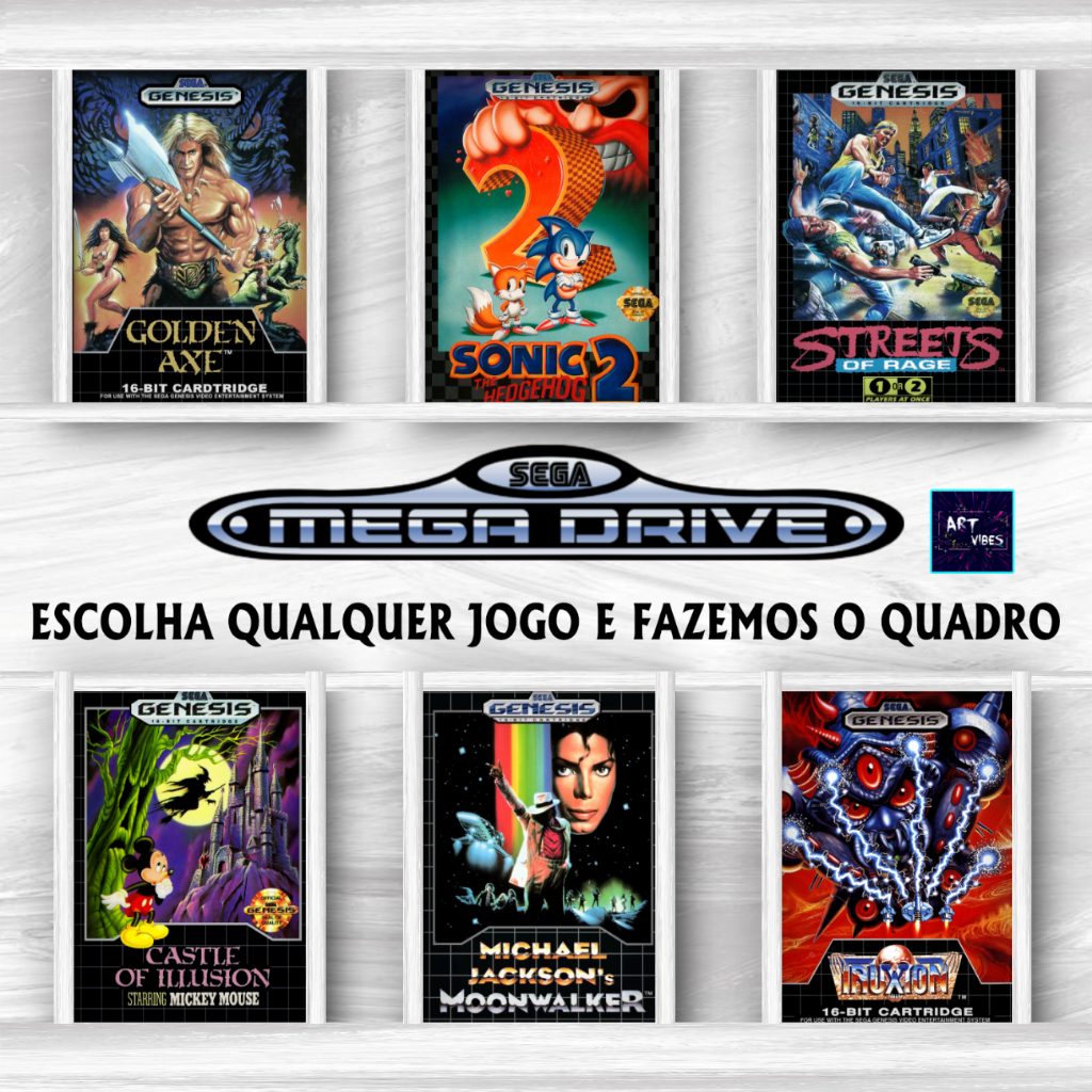 Kit Placas Decorativas Quadros Mega Drive Genesis Sega Retro Games Casa Decoração
