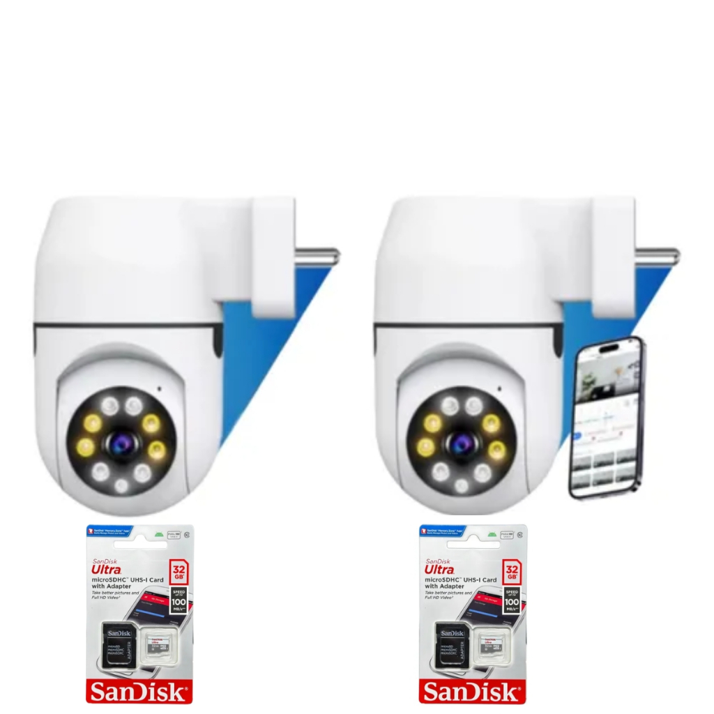 Kit 2 Camera Ip Tomada Câmera de Segurança Wi-Fi Câmera Espiã + 2 Cartão De Memória Sd 32gb