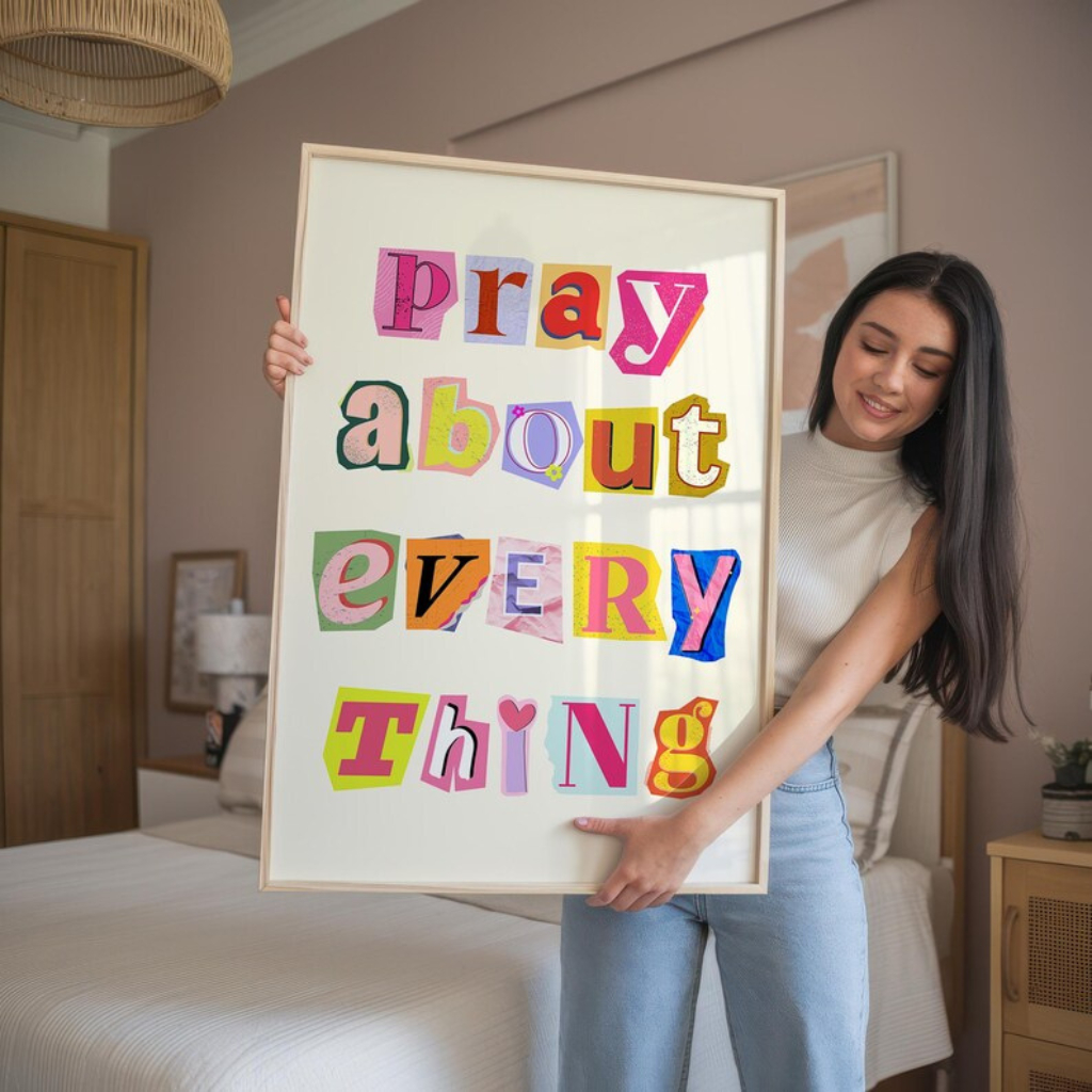 Quadro Decorativo Cristão Moderno Religiosos Para Sala, Quarto ou Escritório – Ore Sobre Tudo No1