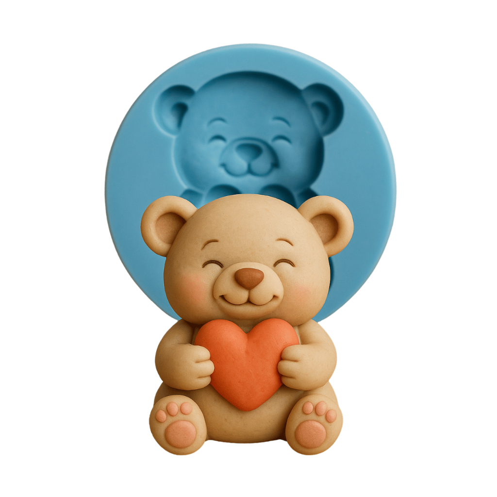 Molde Silicone Urso com coração para Biscuit, Resina, Gesso e Lembrancinhas – Forma Criativa Artesã