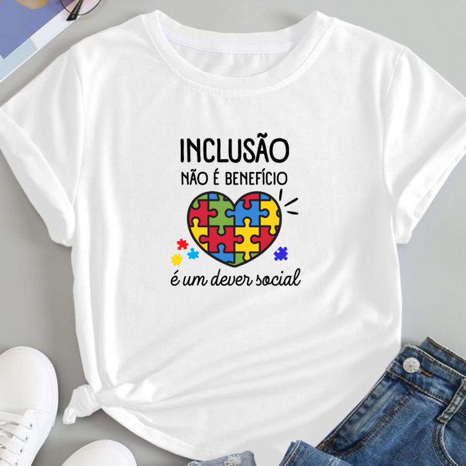 Camiseta Blusa Feminina Estampada T Shirt Autista Autismo Inclusão 100% Algodão