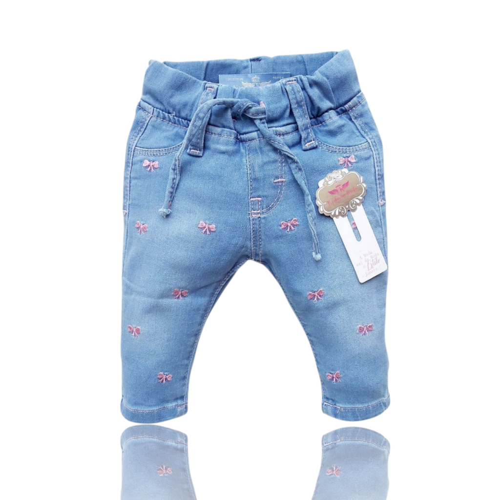 Calça de Bebê Menina Jeans Infantil Bordada Laço Rosa P M G Maravilhosa em Oferta na Shopee