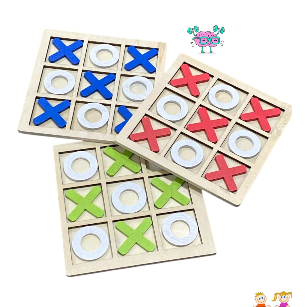 Kit 3 Jogo Da Velha Tabuleiro Educativa De Madeira Brinquedo em Oferta na Shopee