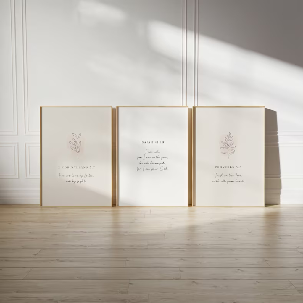 Kit 3 Quadros Decorativos Cristão Religiosos Para Sala, Quarto ou Escritório – Textos Biblicos No1