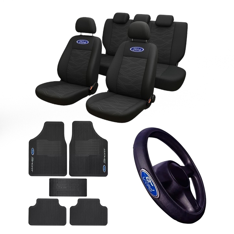 Capa Banco + Tapete + Capa Volante com Logo Ford Escort Ka Fiesta Courier Focus