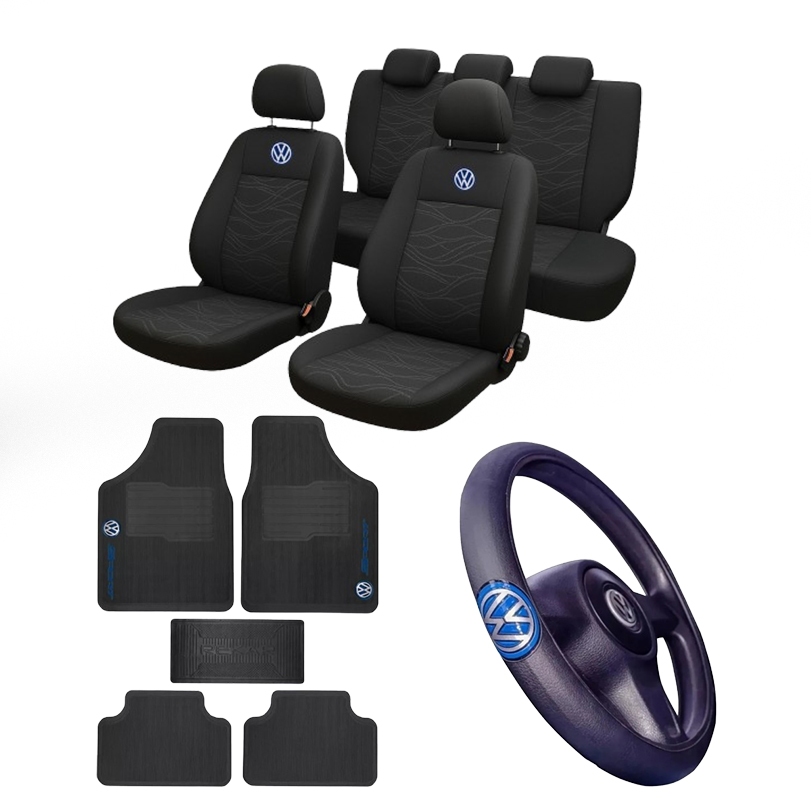 Capa Banco + Tapete + Volante com Logo Volkswagen Golf Bora Santana Amarok Space Fox