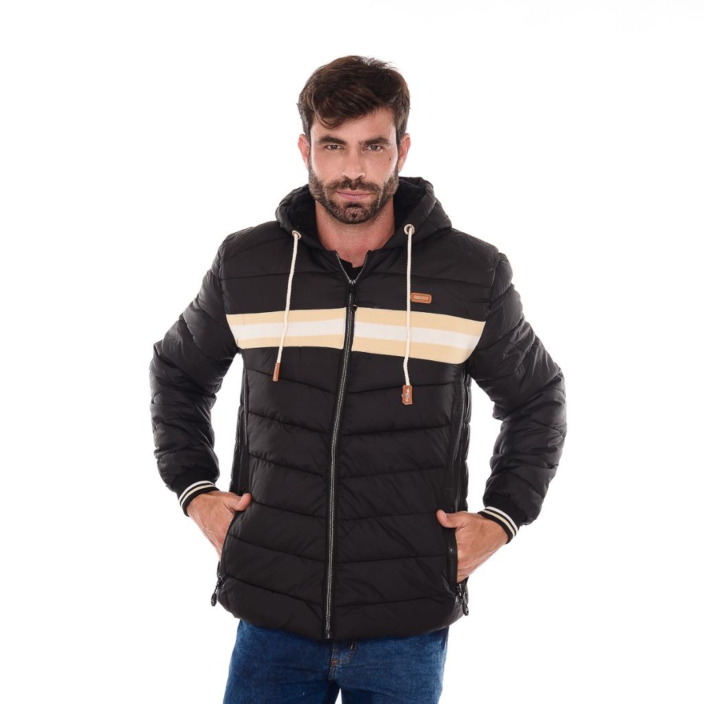 Jaqueta Bobojaco Impermeável Nylon Puffer Masculino com Bolsos e Capuz