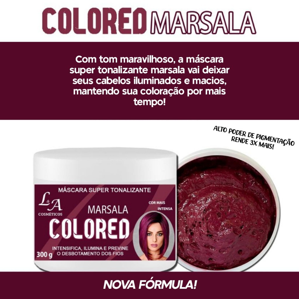 Matizador MARSALA Vinho Brilho Intenso Máscara Tonalizante +1par de luvas100% Natural Sem Amônia300g