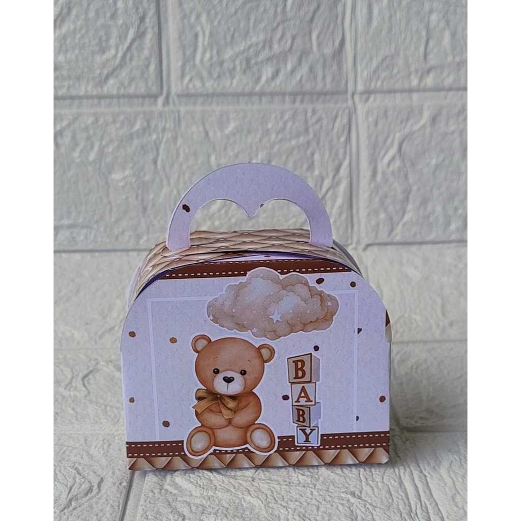 Maletinha Redonda Personalizada Revelação Ursinho Bege/Dourado Lembrancinhas Caixinhas para festas e Decoração