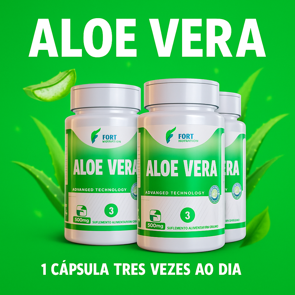 Babosa (Aloe Vera) - 120 Cápsulas 500mg - FNU Fort Nutrition - Suporte Natural Para Pele e Digestão