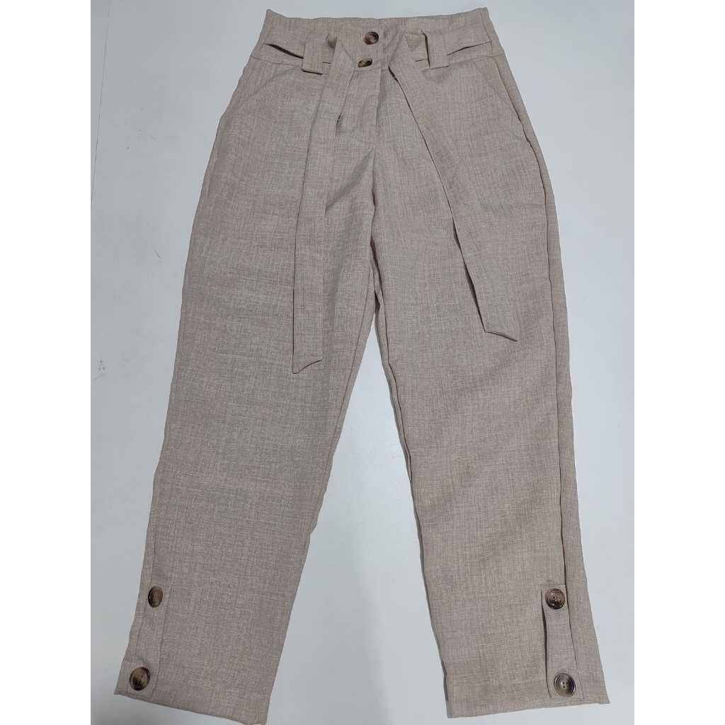Calça Feminina Panta Cur Capri Nos Cores  Bege, Linho Cintura Alta em Oferta na Shopee