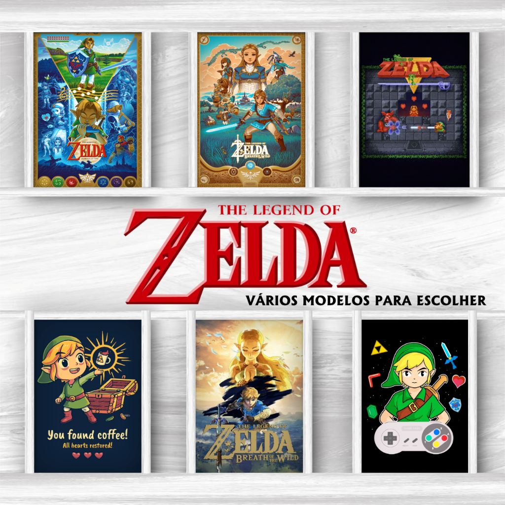 Kit Placas Decorativas Quadros The Legend of Zelda Nintendo Switch Videogame Gamer Decoração
