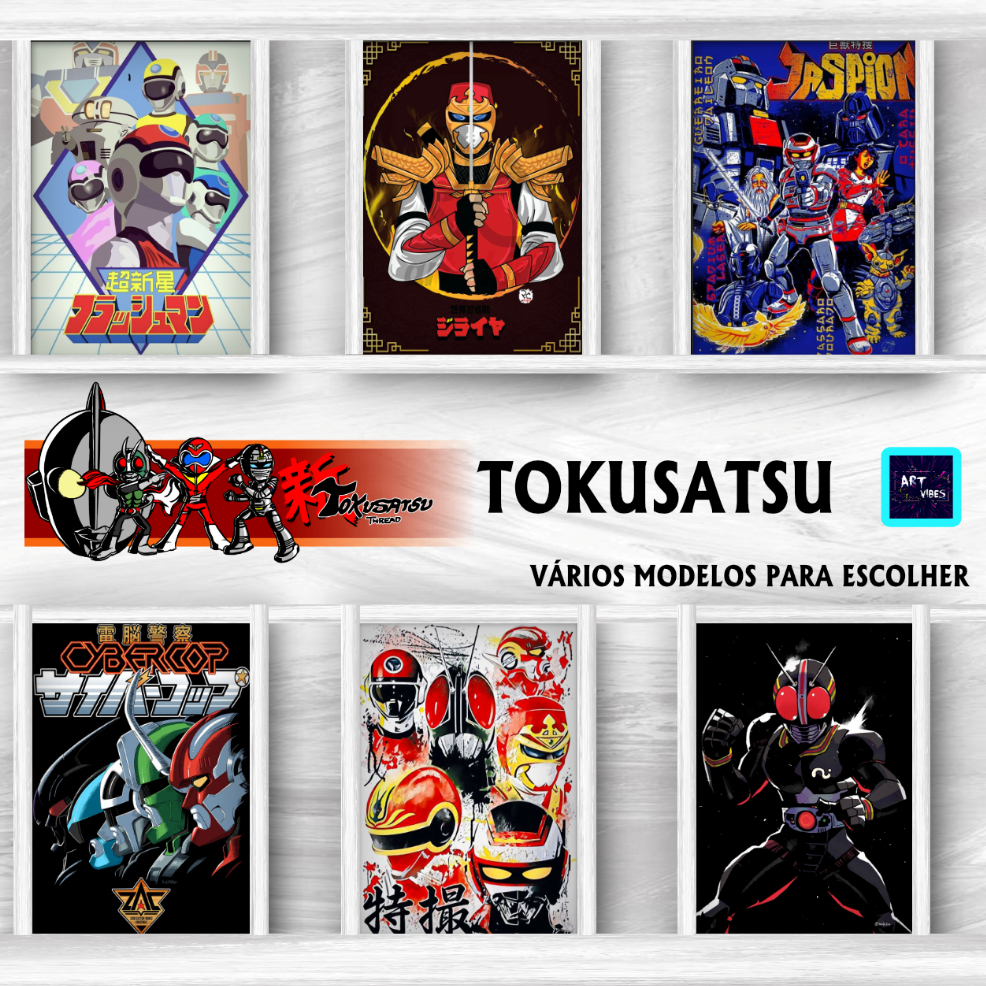 Kit Placas Decorativas Quadros Tokusatsu Anime Jaspion Jiraiya Power Rangers Nostalgia