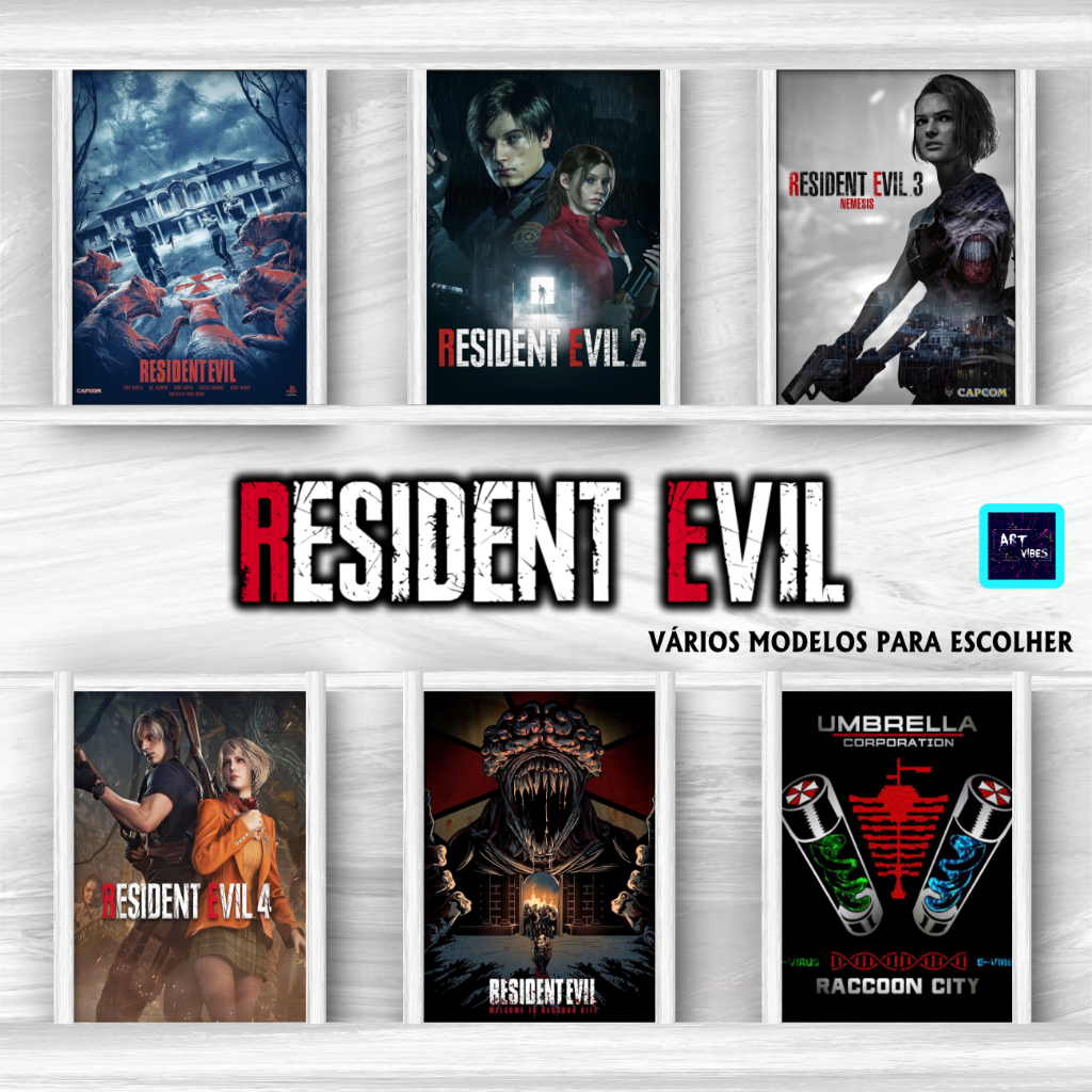 Kit Placas Decorativas Quadros Resident Evil Videogames Gamers Games