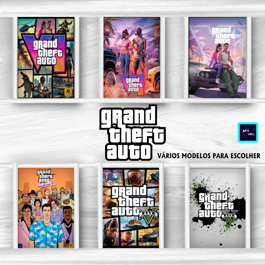 Kit Placas Decorativas Quadros GTA 6 Grand Theft Auto San Andreas Videogames Gamer