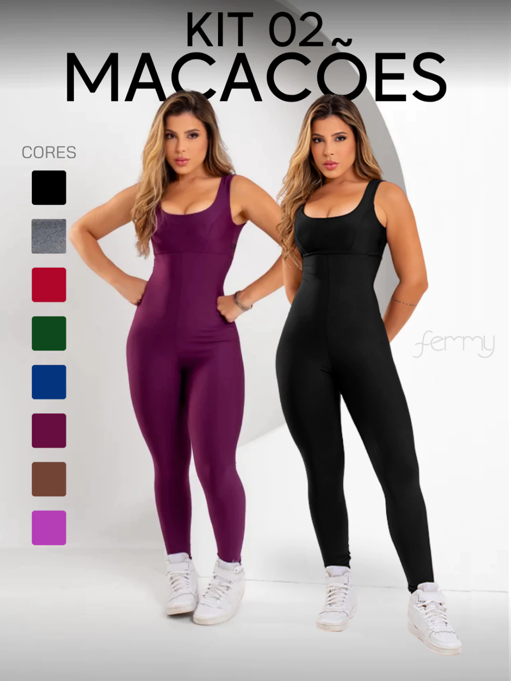 Kit 2 Macacões Longos Zero Transparência Fitness Premium Legg Feminino Academia Treino Bojo Removível Conjunto — imagem 1