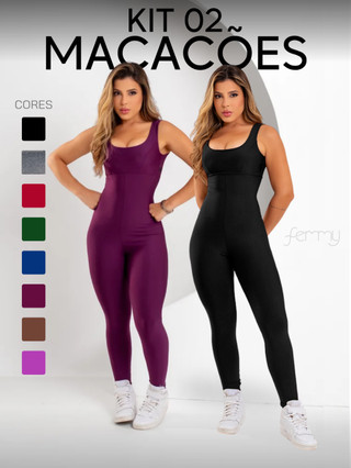Kit 2 Macacões Longos Zero Transparência Fitness Premium Legg Feminino Academia Treino Bo…