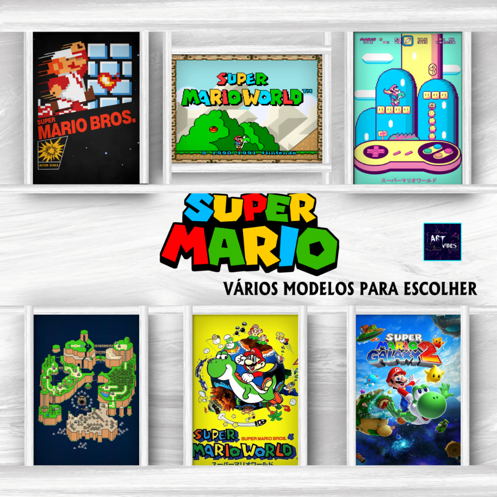 Kit Placas Decorativas Quadros Mario Bros Videogame Princesa Peach Nintendo