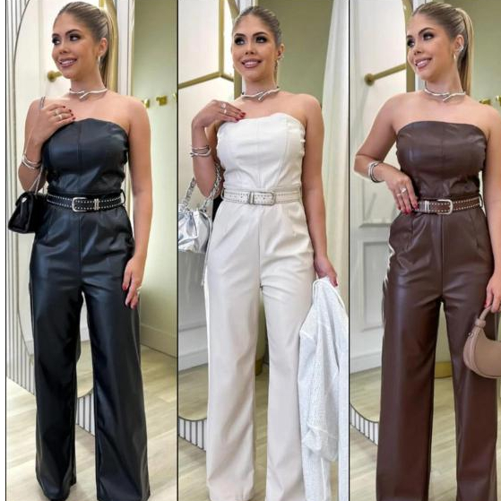 Macacão Longo de couro,Feminino