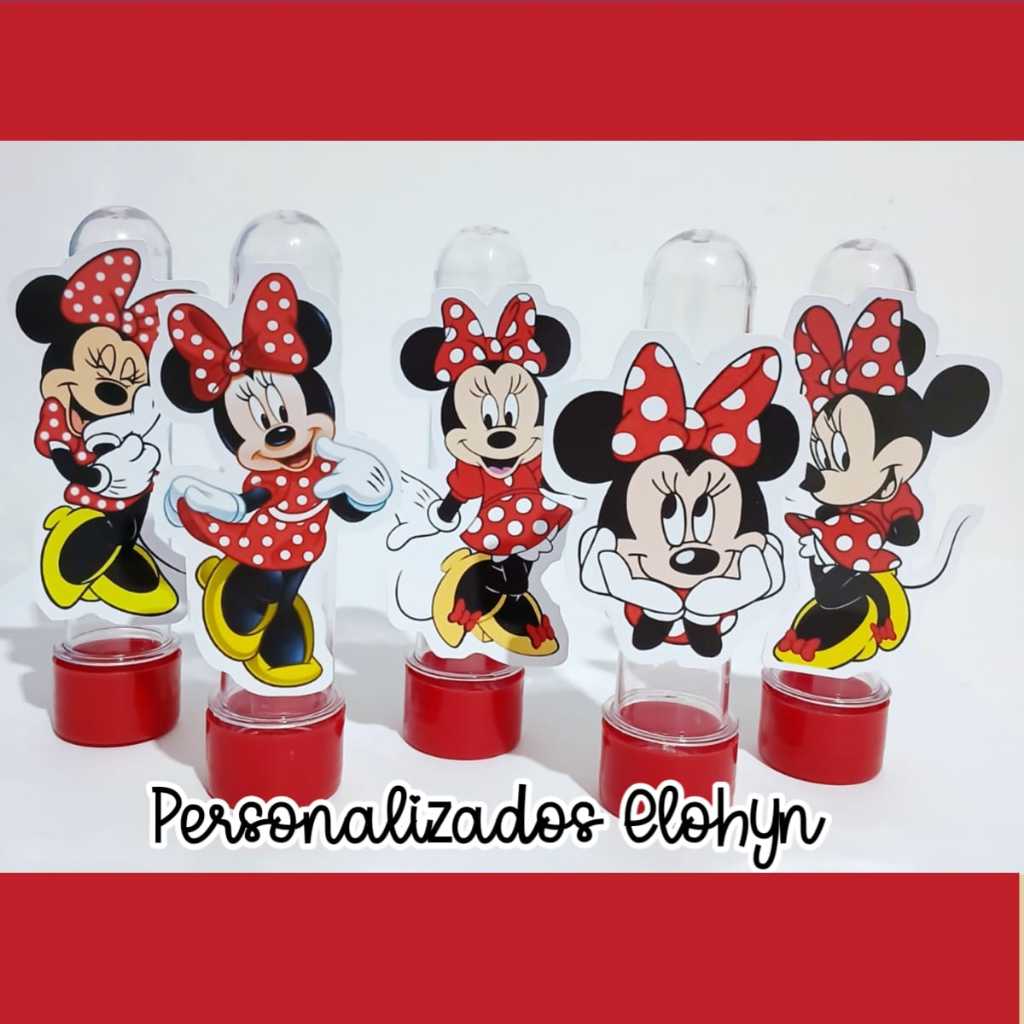 10 Tubetes + Apliques 3D Personalizado Lembrancinha Festa Aniversário Minnie Vermelha