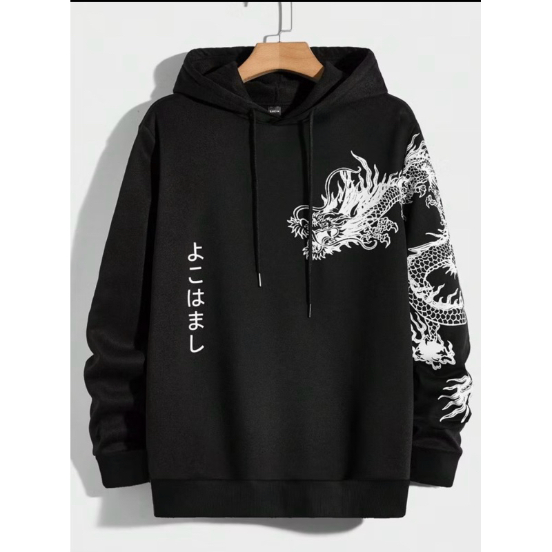 Blusa De Moletom Com Capuz Estampa De Dragão Japonês  Streetwear Promoção Envio Rápido