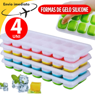 4 Formas de Gelo de Silicone Linha Premium com Tampa Flexivel 24 cm Ideal para Alimentos, Frutas e Papinha Variáveis