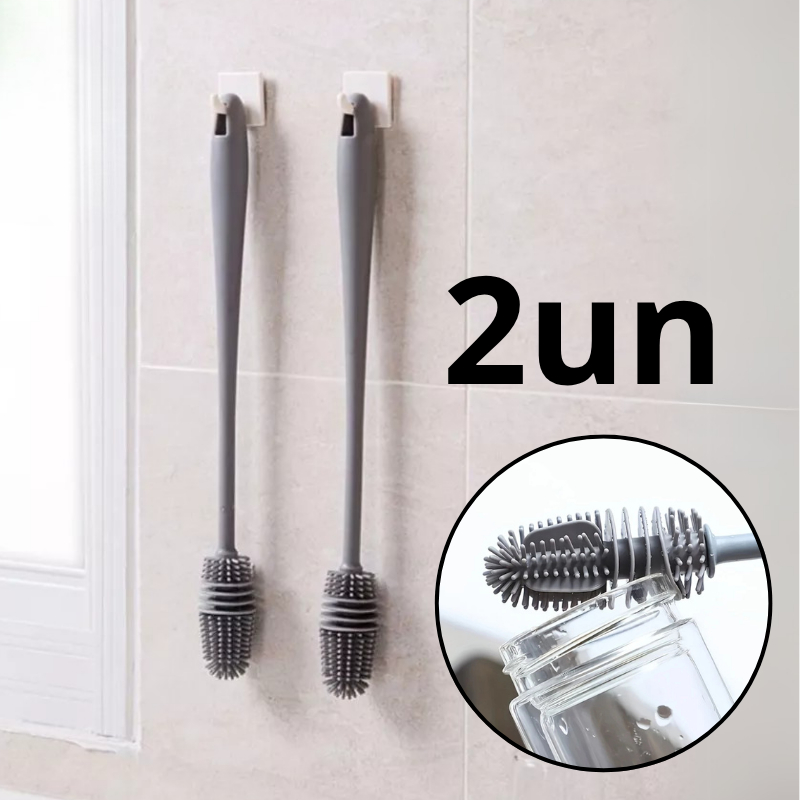 Kit 2 Escova De Lavar Garrafa Mamadeira Copos Multiuso De Silicone 33cm